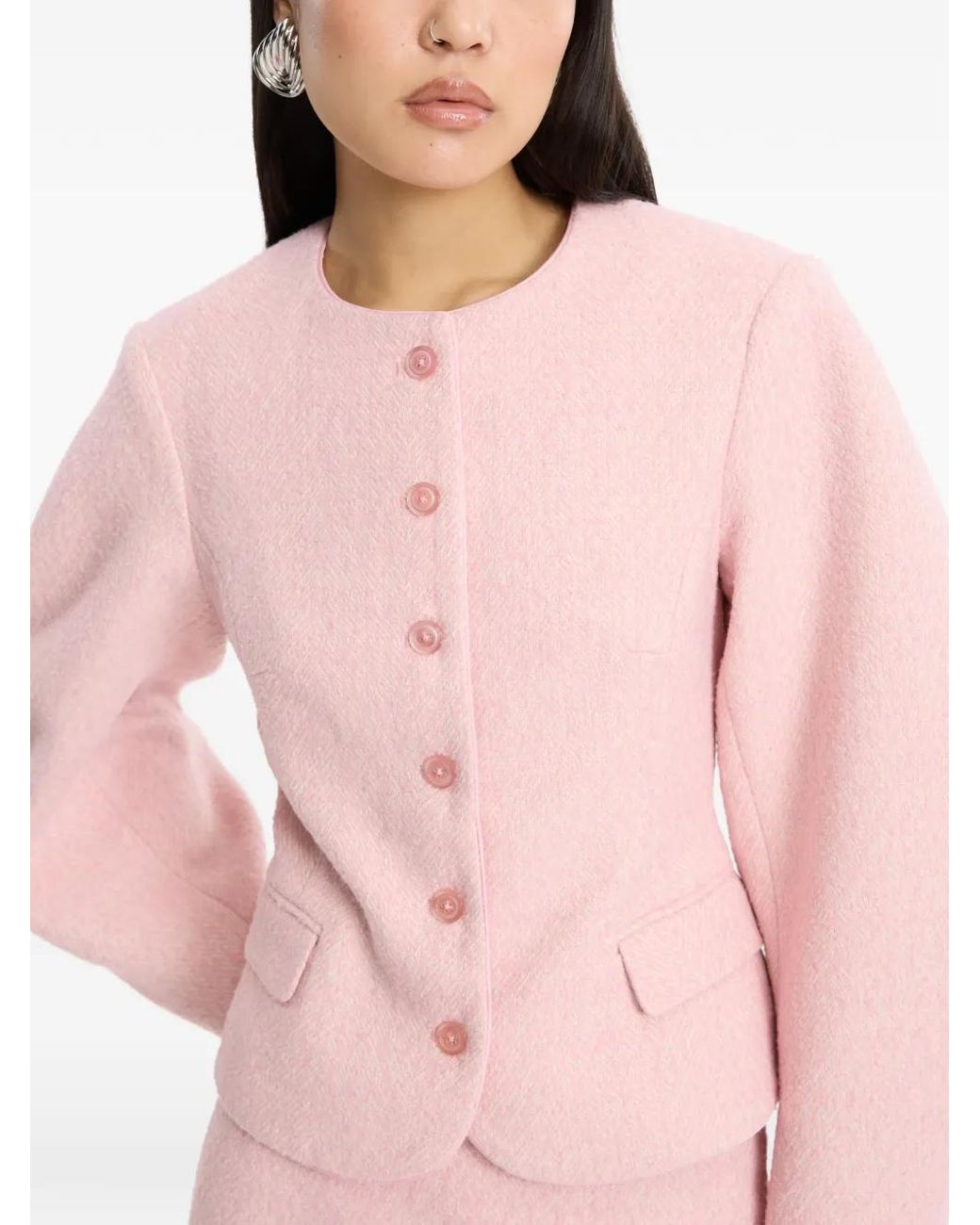 ROTATE BIRGER CHRISTENSEN Pink Veste Oversize À Bords Frangés