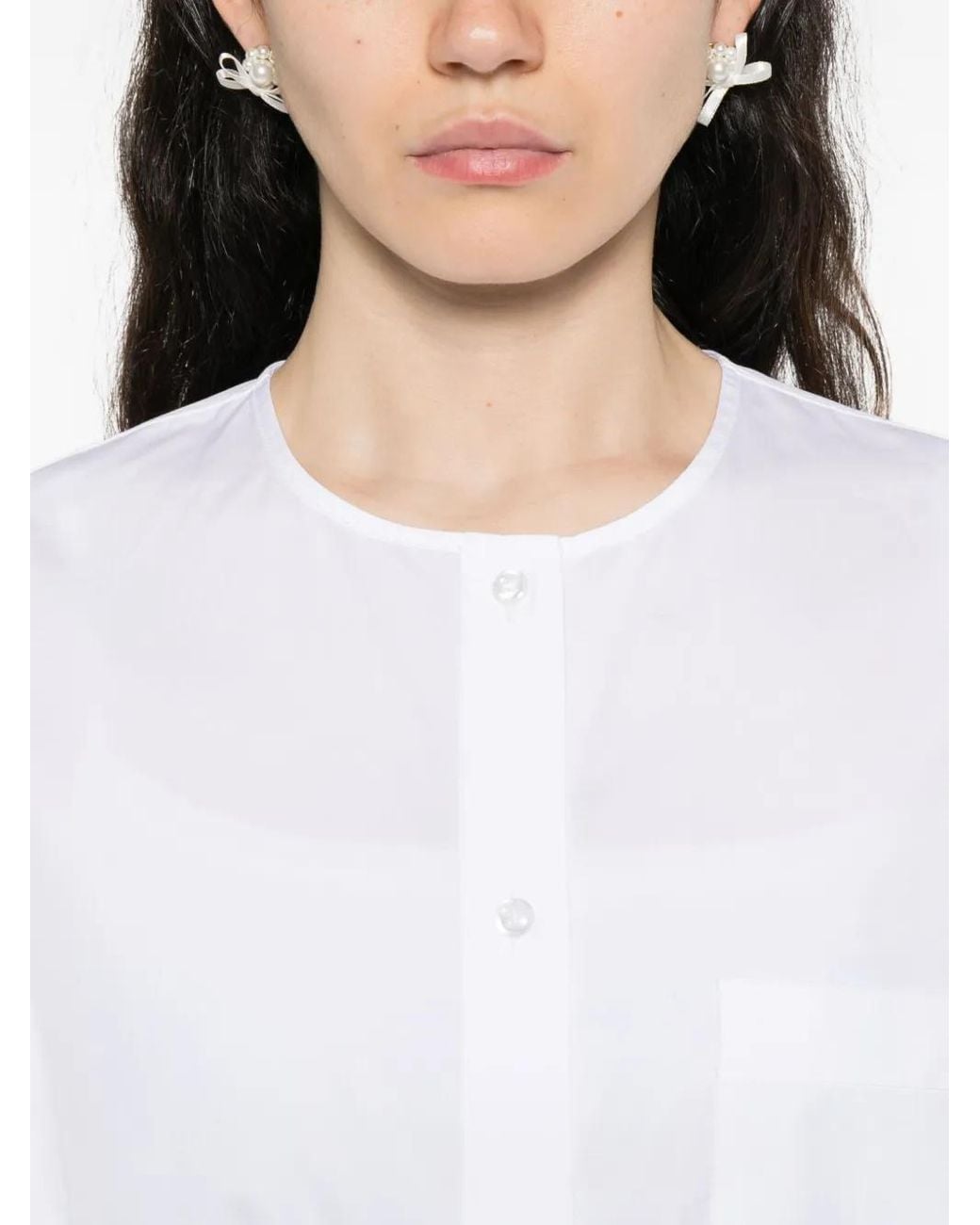 Simone Rocha White Mandarin-Collar Pocket Shirt