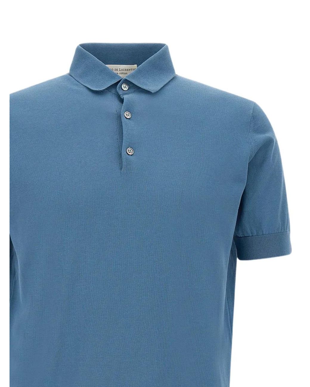 FILIPPO DE LAURENTIIS Blue Cotton Crepe Polo Shirt for men