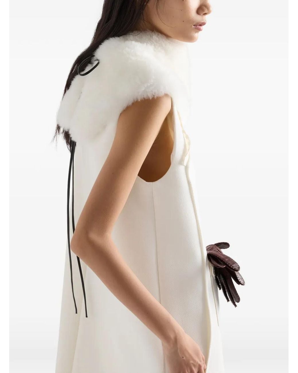 Prada White Embroidered Natté-Fabric Mini Dress