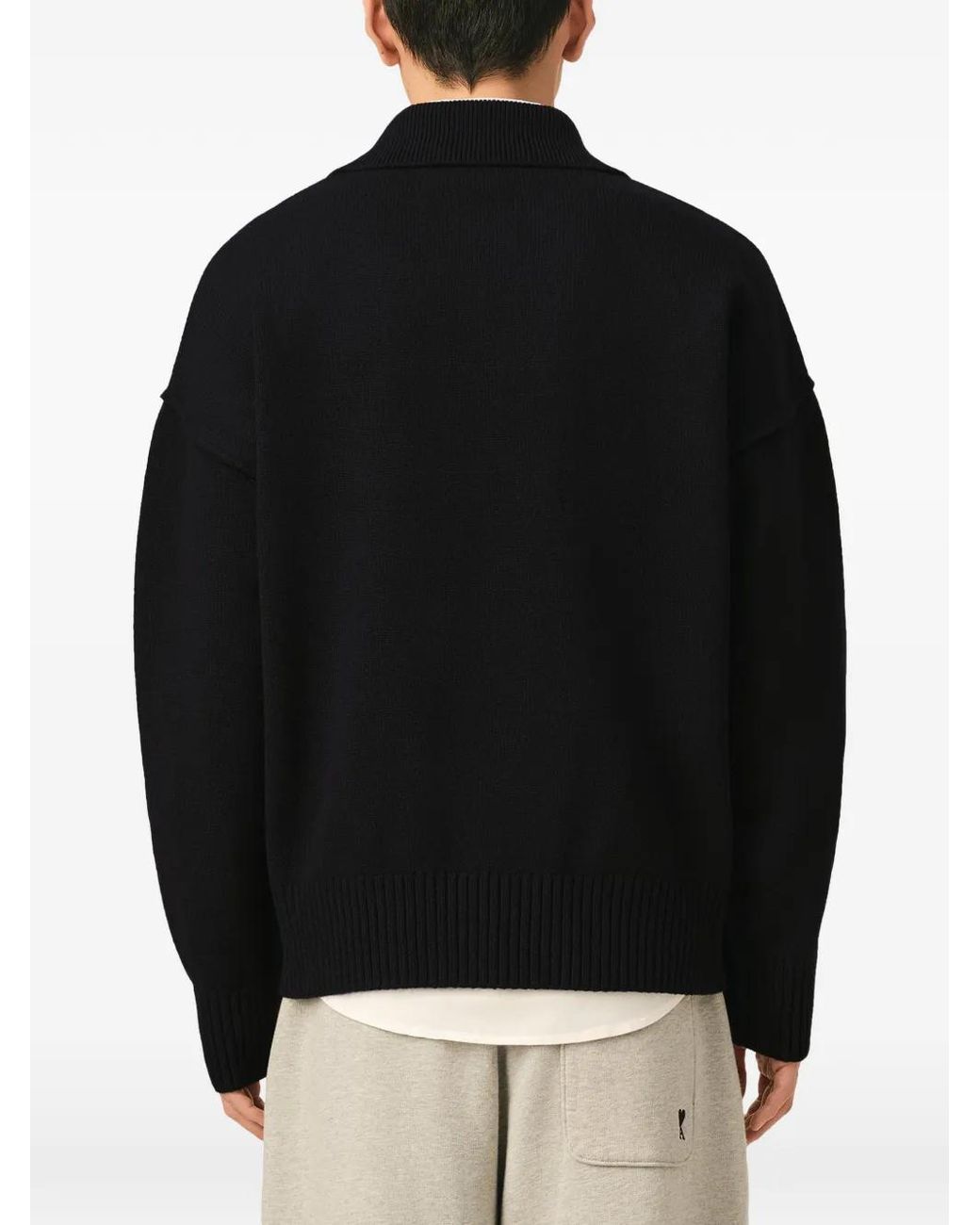 AMI Black Wool Polo With Ami De Coeur