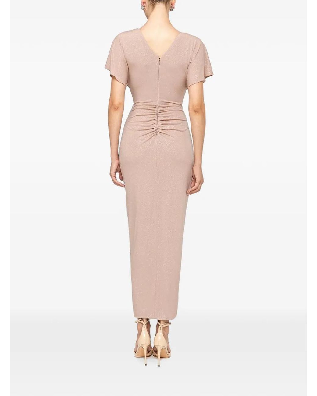 Nissa Natural V-Neck Draped Midi Dress
