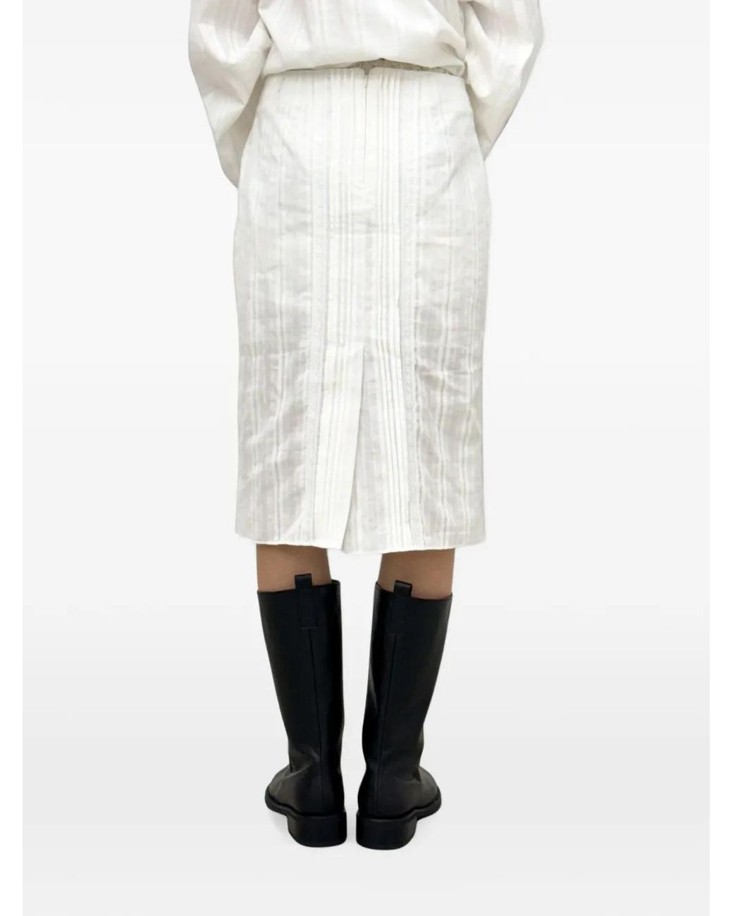 EPINGLER White Ruffled High-Waisted Midi Skirt