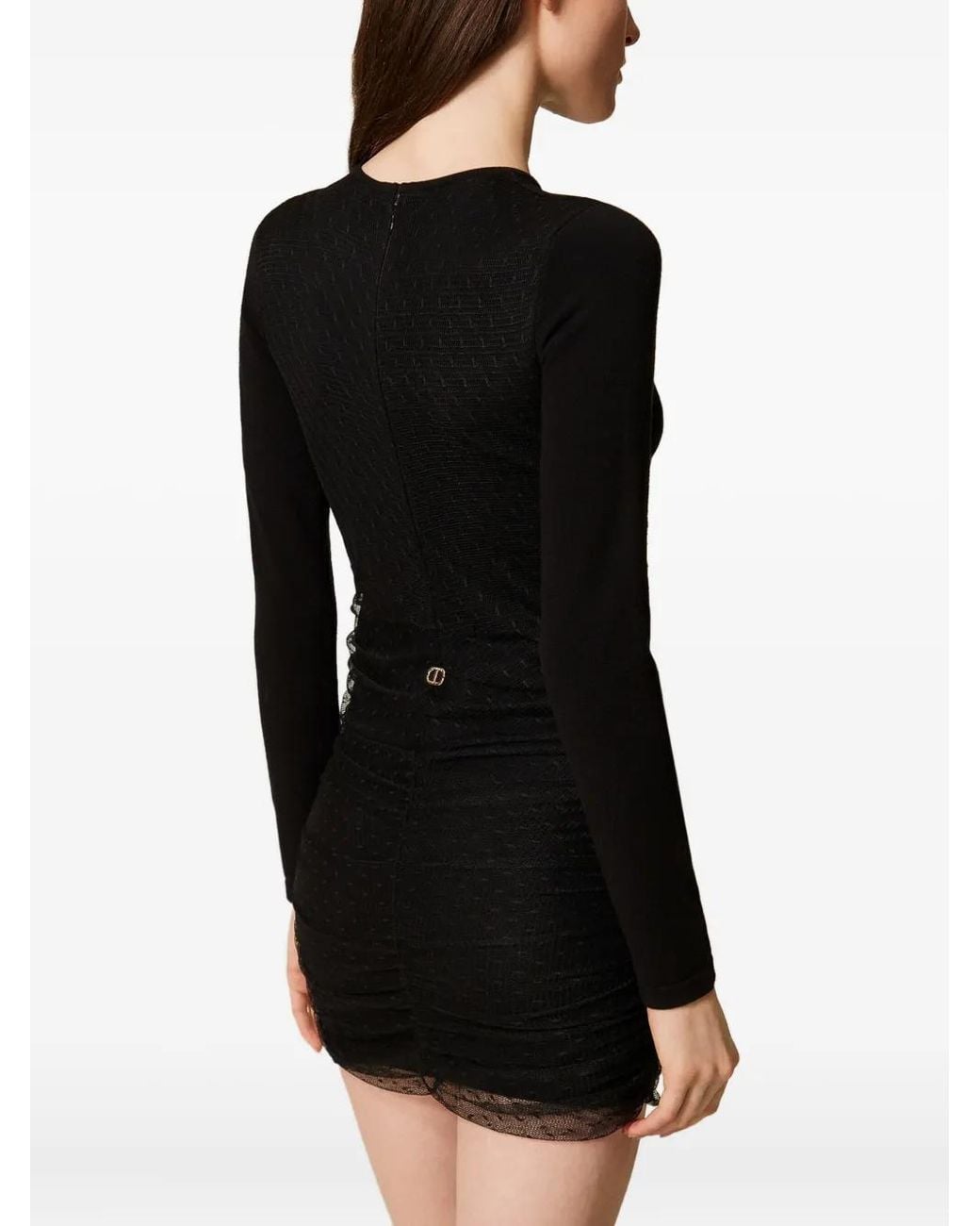 Twinset Black Tulle-Paneled Knitted Dress