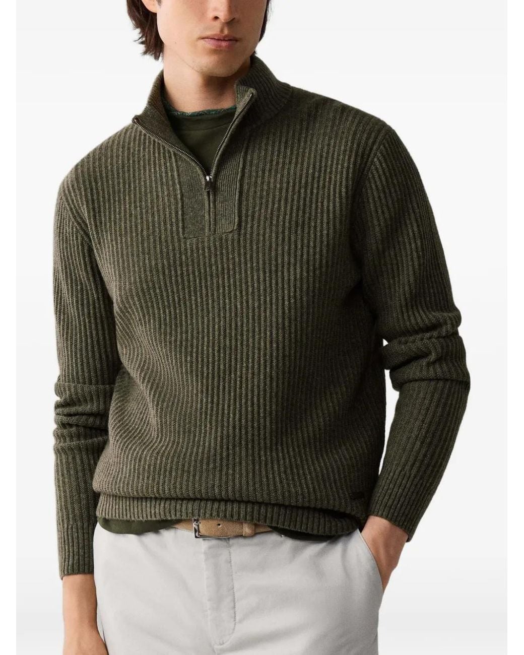 Hackett Green Highland Stitch Zip-Fastening Sweater for men