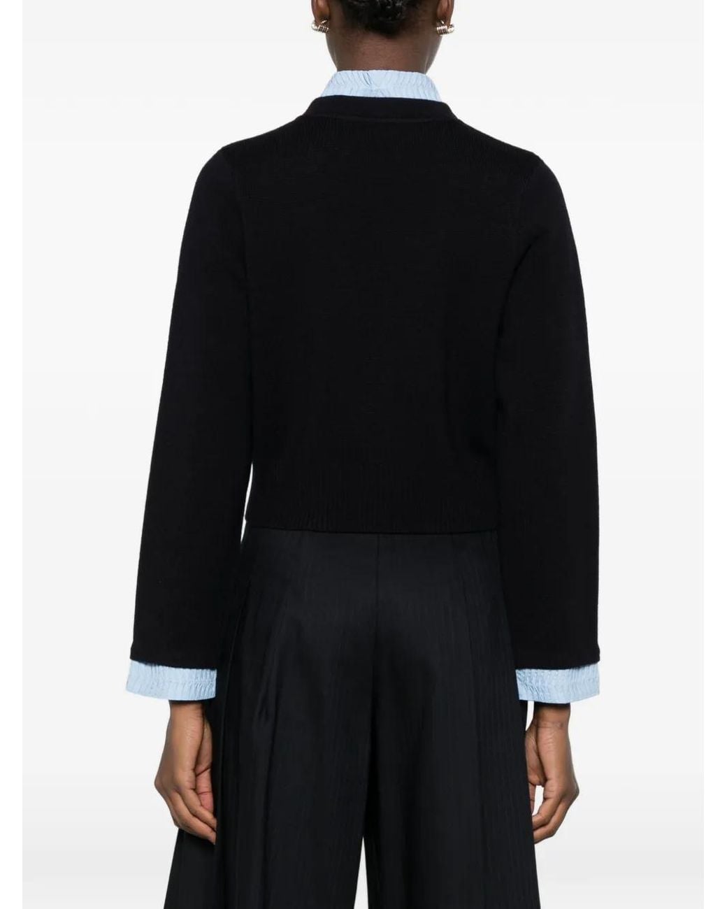 Sandro Black Two-Tone Origami Collar Cardigan