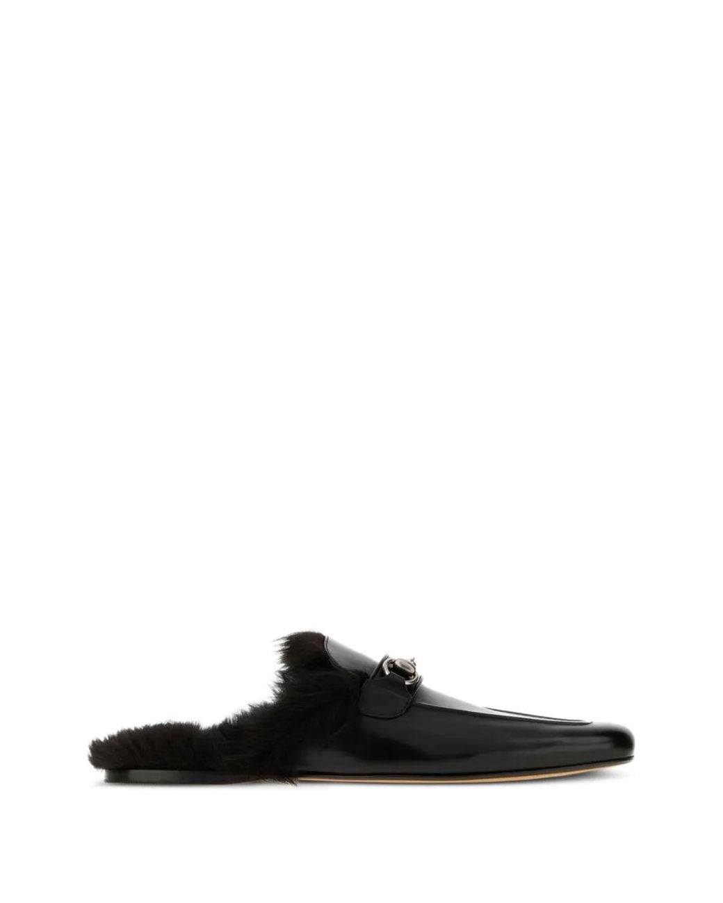 Gucci Black Horsebit Shearling-Trim Mules for men