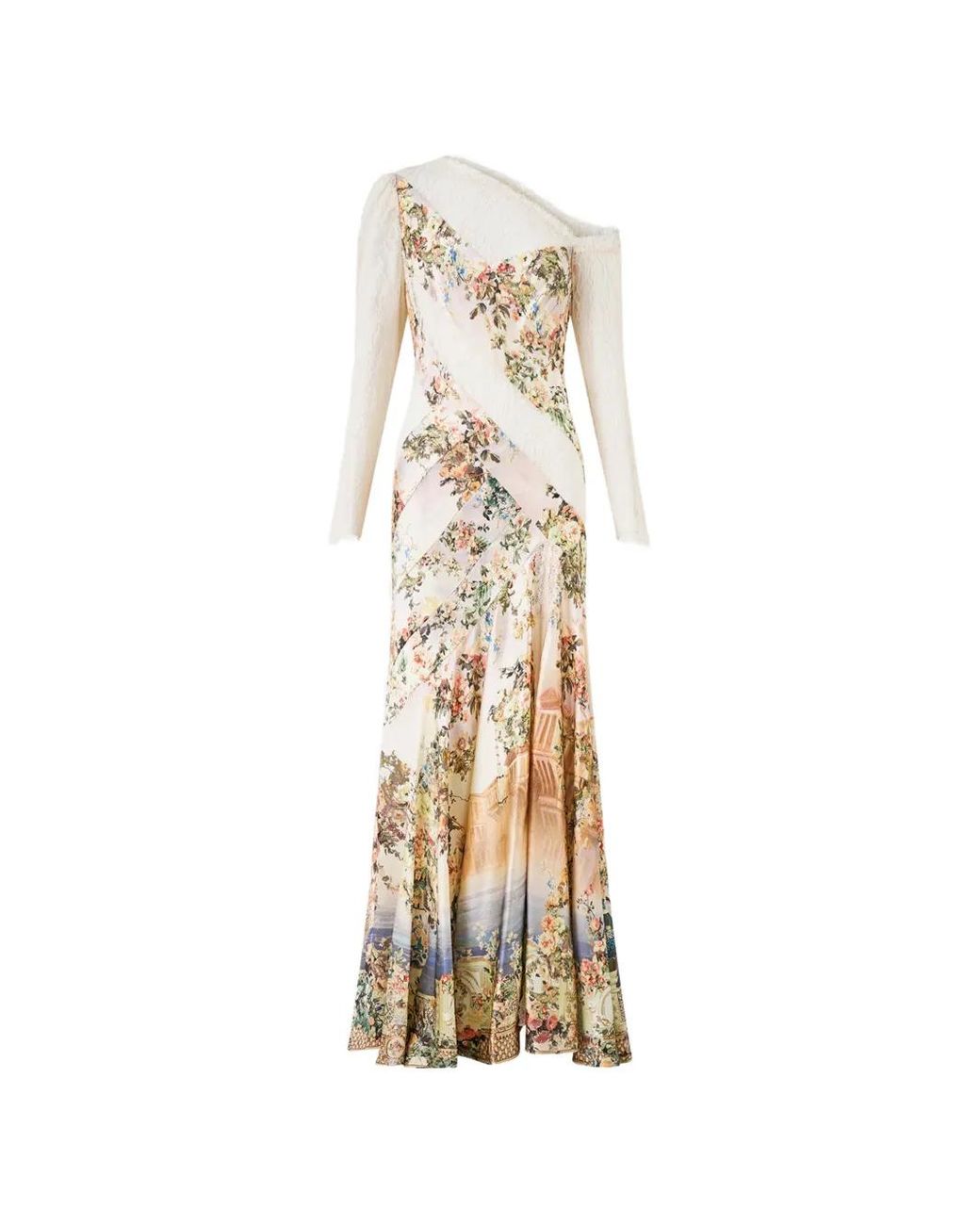 Camilla White Floral Print Lace Trim Dress