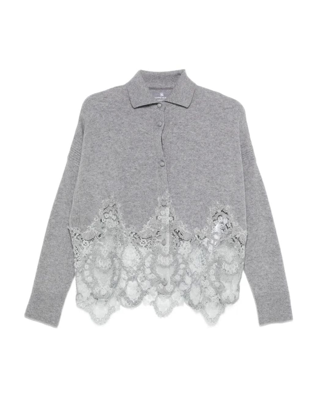 Ermanno Scervino Lace-Trimmed Cardigan in Gray | Lyst