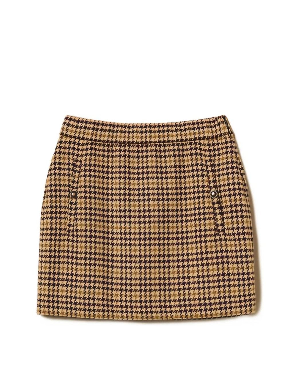 Twinset Brown Houndstooth-Jacquard Short Skirt