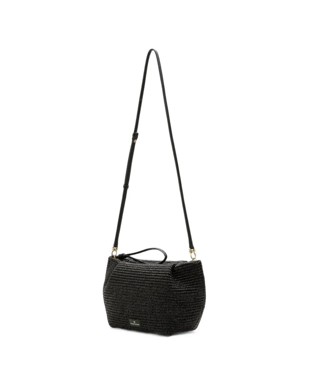 La Portegna Black Marta Woven Leather Shoulder Bag