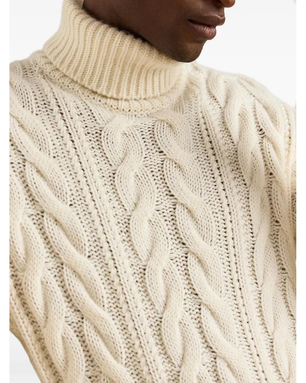 Ralph Lauren White Pull En Maille Torsadée À Col Roulé for men