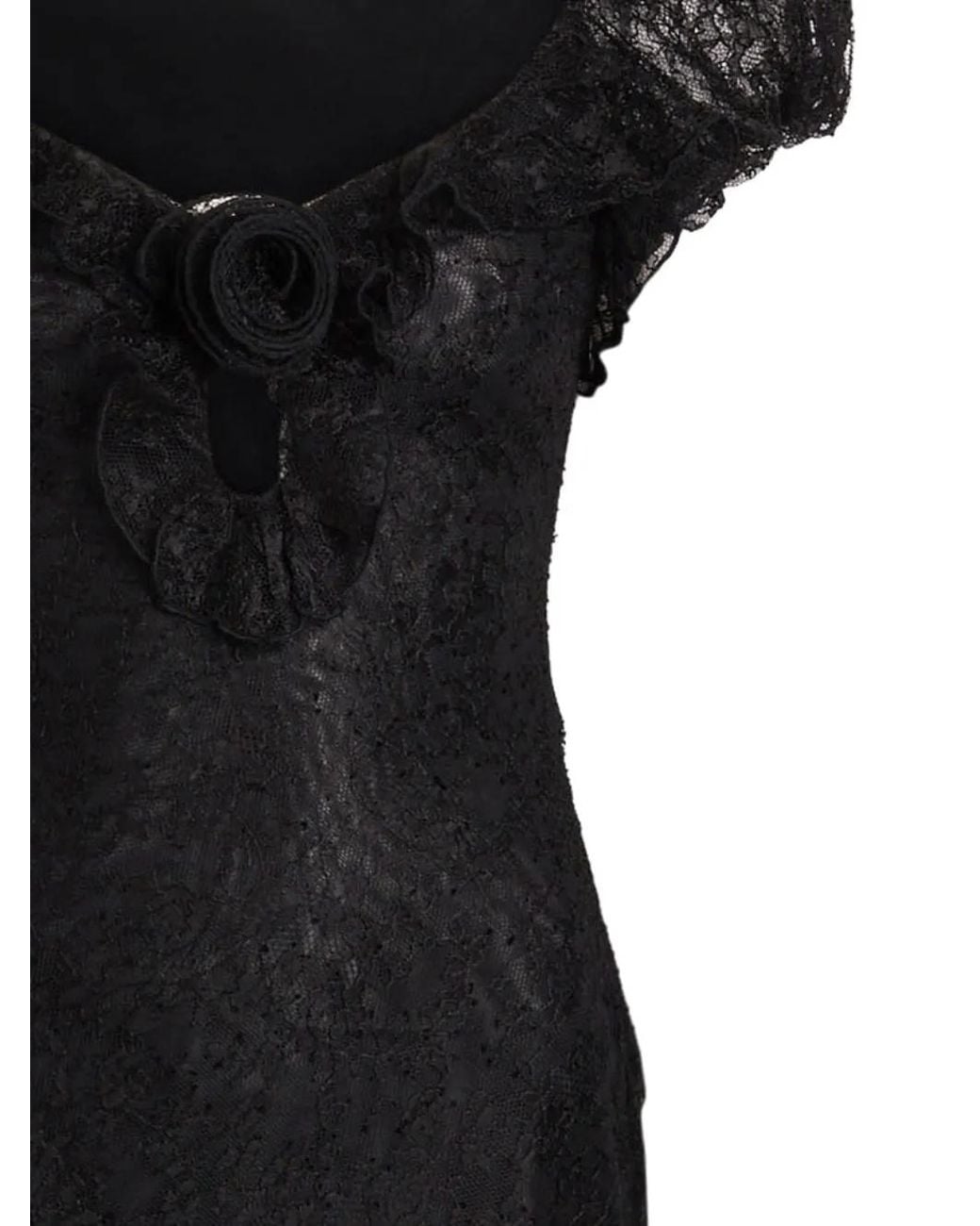 De La Vali Black Floral-Lace Asymmetrical Dress