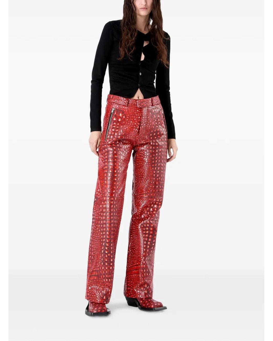 CAMPERLAB Red Zip Leather Trousers