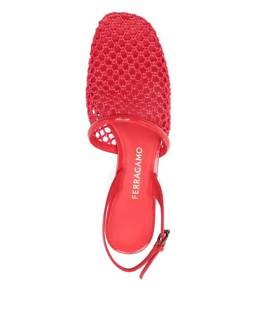 Ferragamo Red Sling-Back Net Heeled Pumps