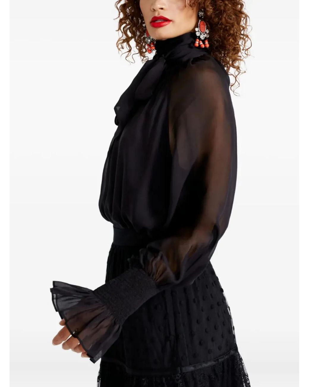 Temperley London Blue Quintette Ruffled-Cuff Blouse