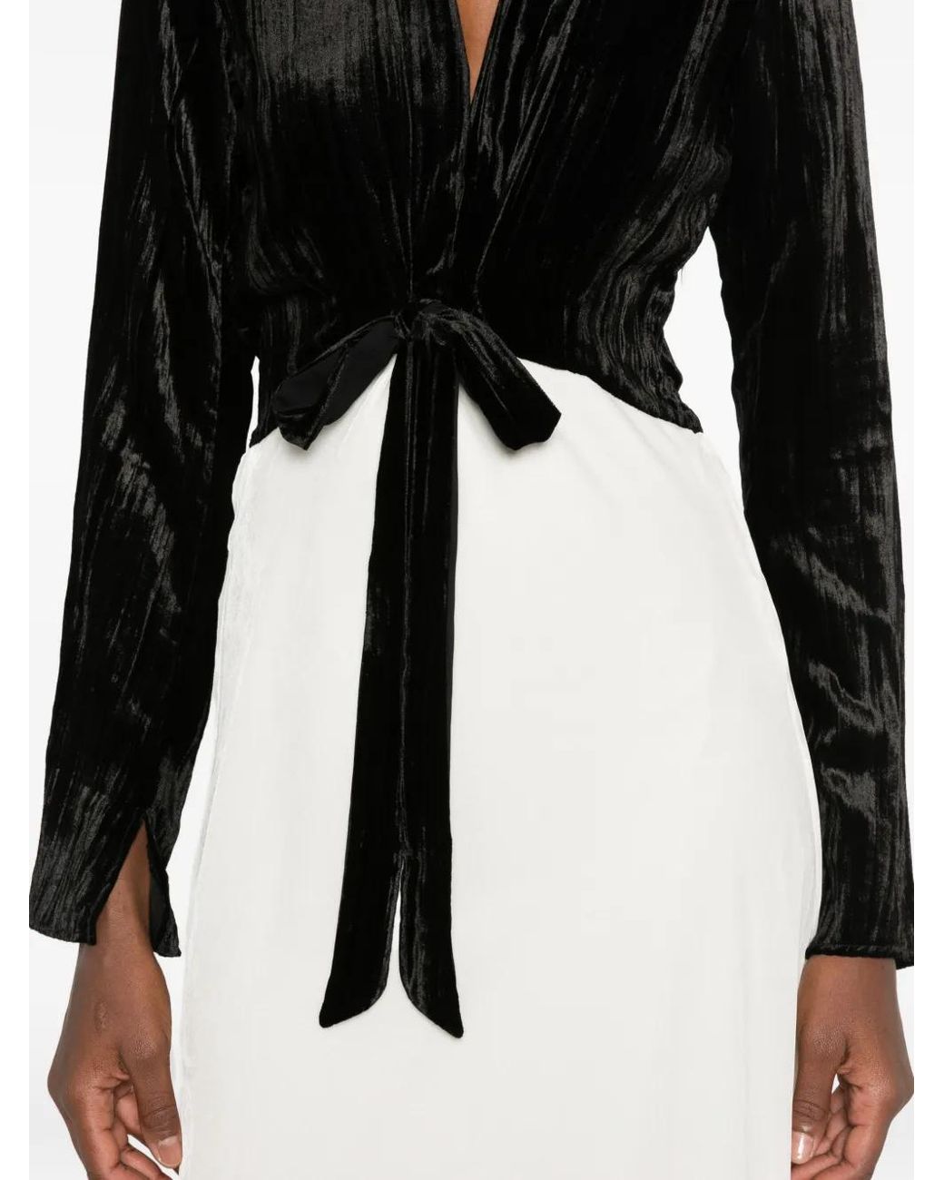 Forte_forte White Crushed-Velvet Tie-Front Dress