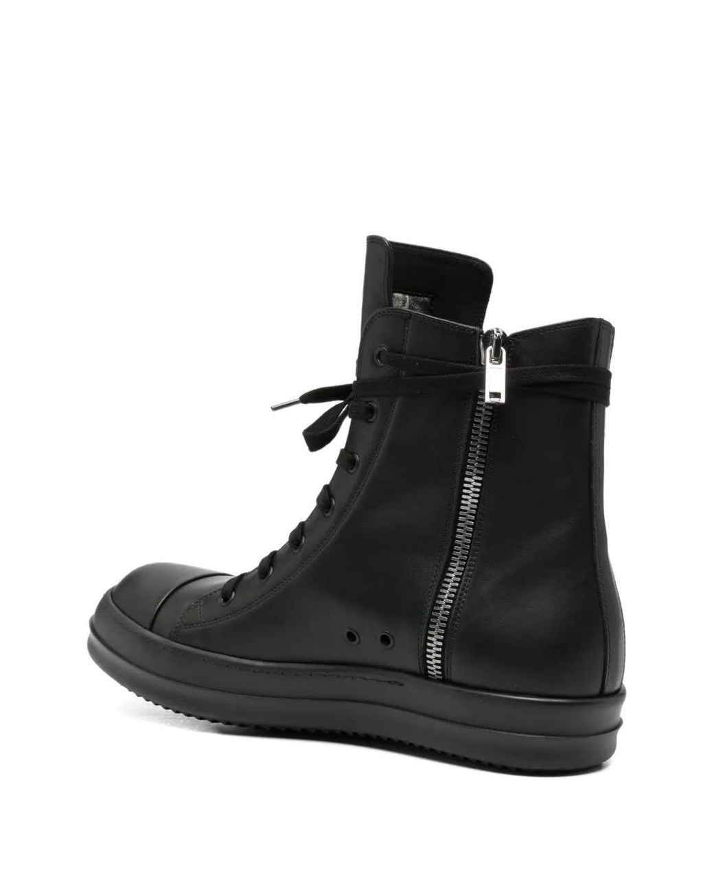 Rick Owens Black Lace-Up Leather Sneakers for men