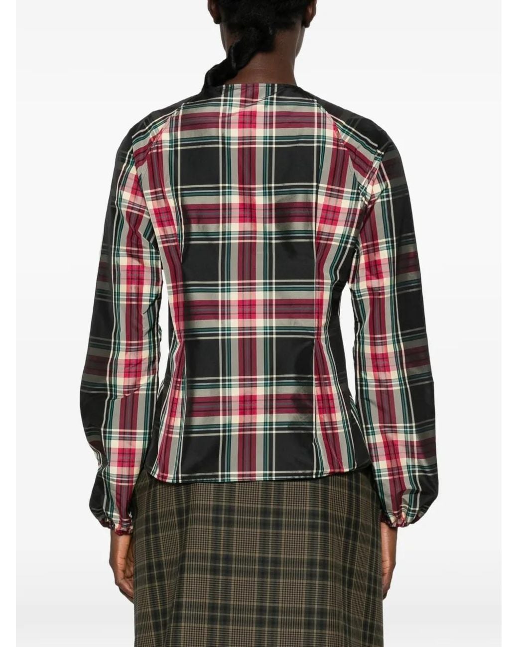 Vivetta Red Bow-Detail Tartan-Print Shirt