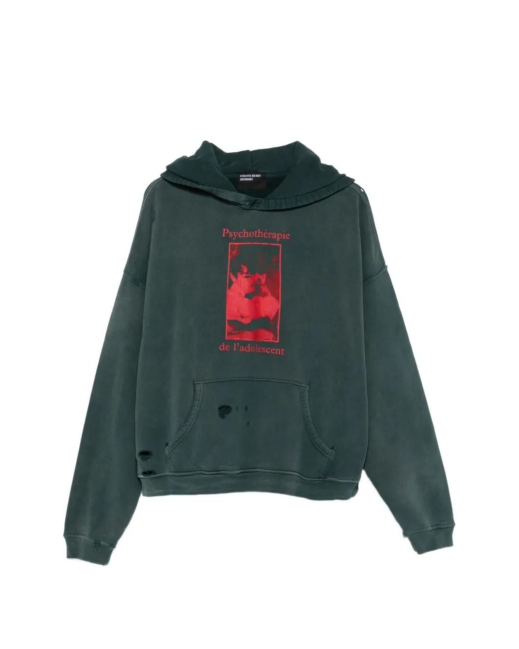 Enfants Riches Deprimes Green Psychotherapie De L'Adolescent Distressed Hoodie for men