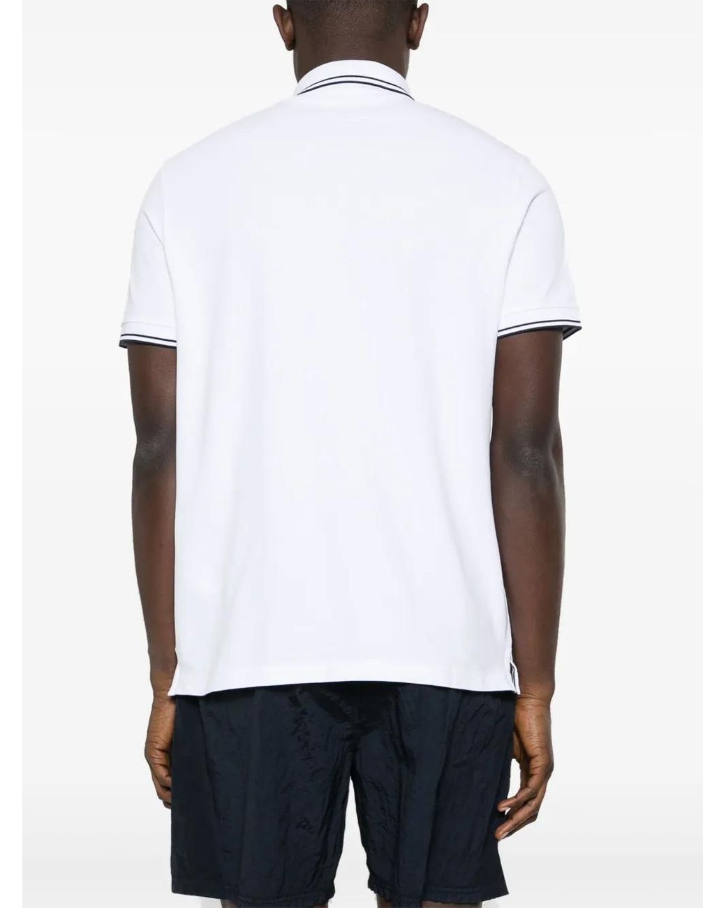 Stone Island White Slim Fit Ribbed Collar Polo With Contrasting Stripes for men