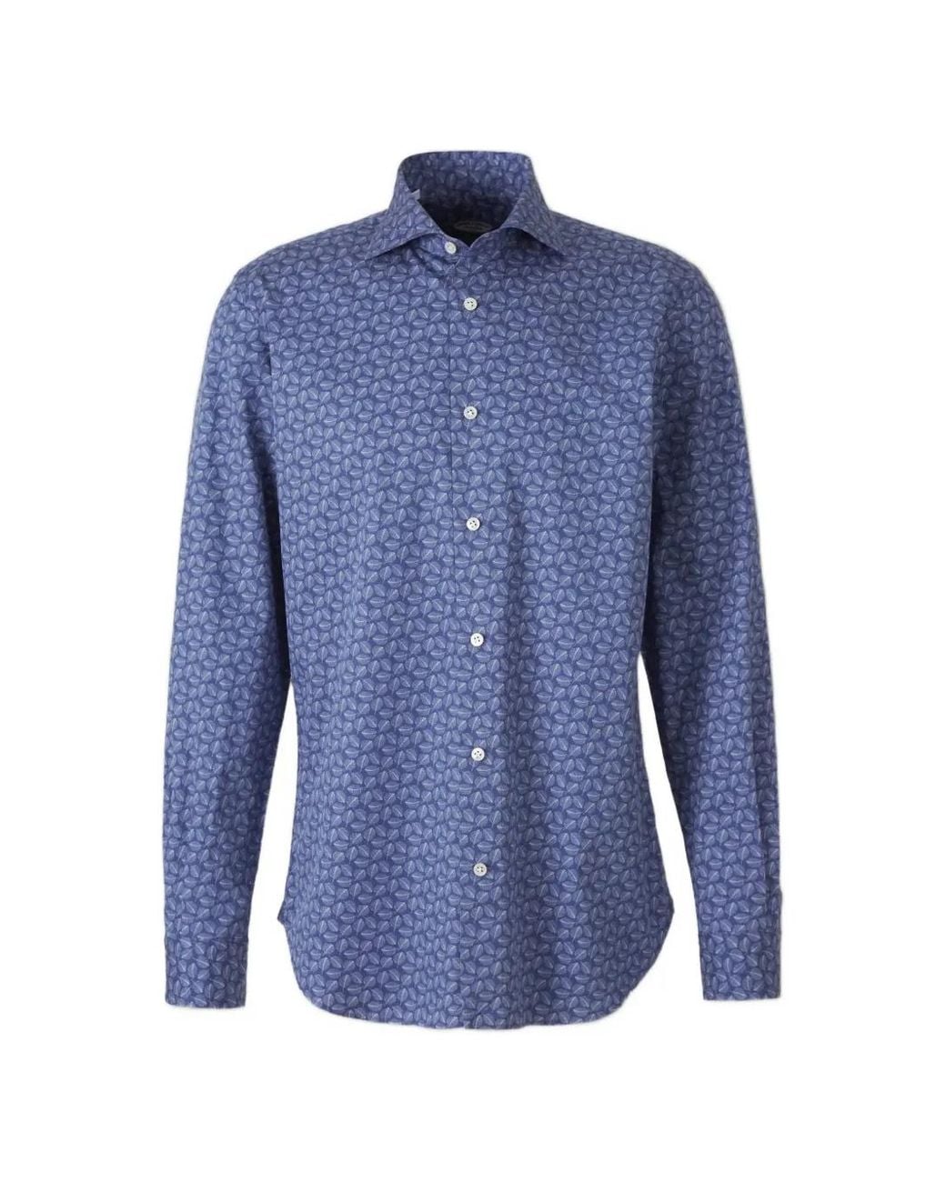 Vincenzo Di Ruggiero Blue Leaf-Print Shirt for men