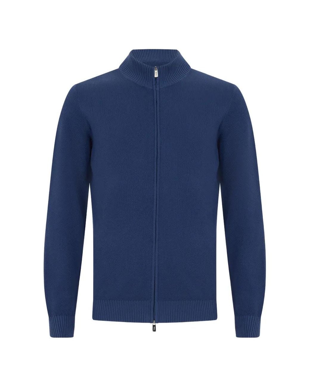 Fedeli Blue High-Neck Zip-Up Cardigan for men