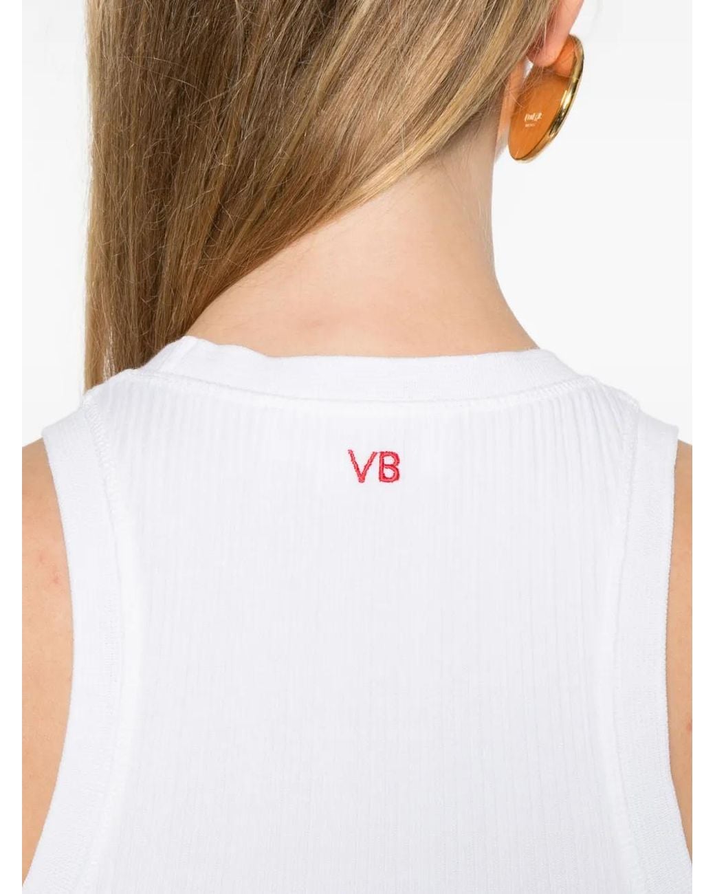 Victoria Beckham White Ribbed Tank Top