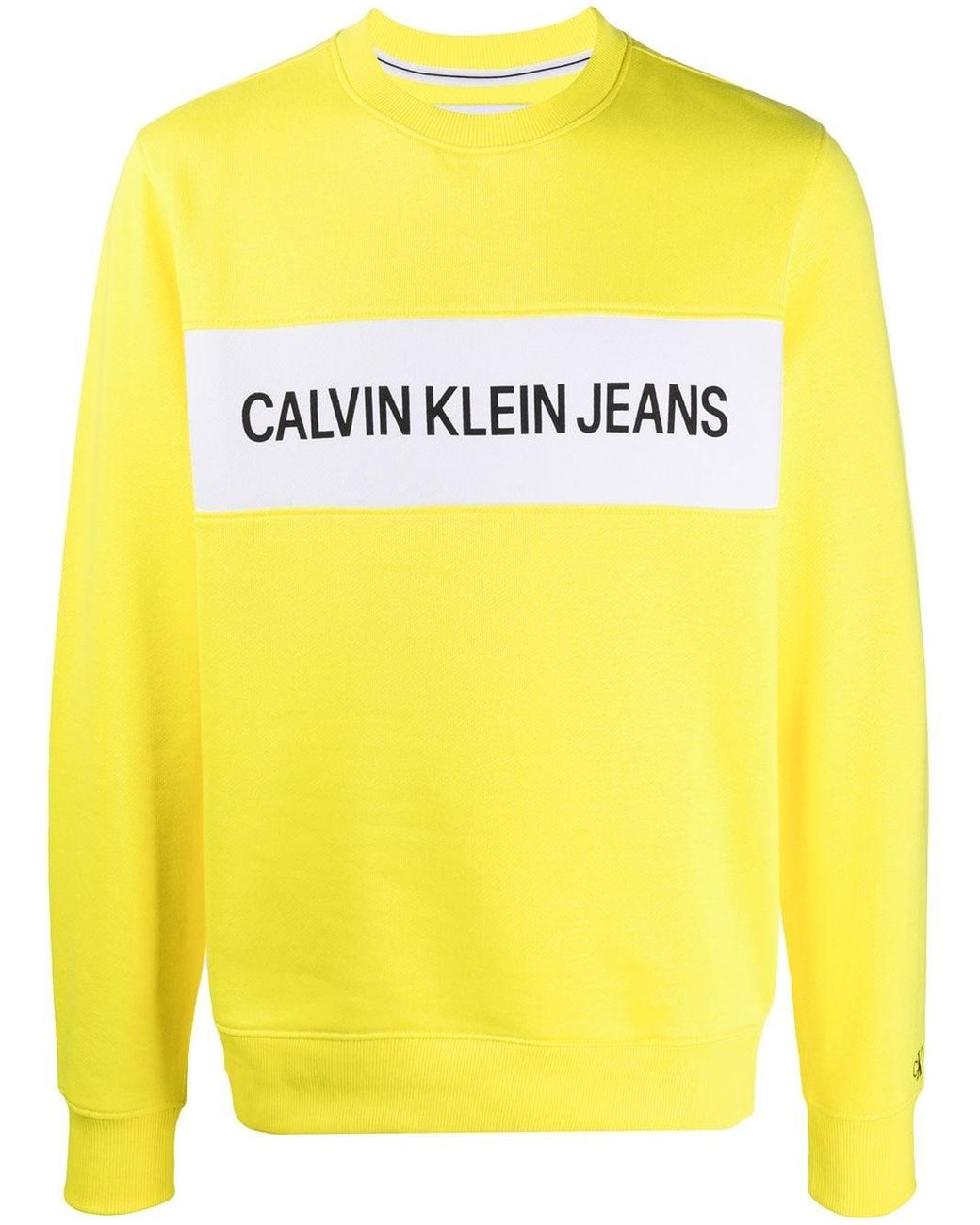 Calvin Klein Cotton Logo Panel Crew-neck Sweatshirt in Yellow for Men ...