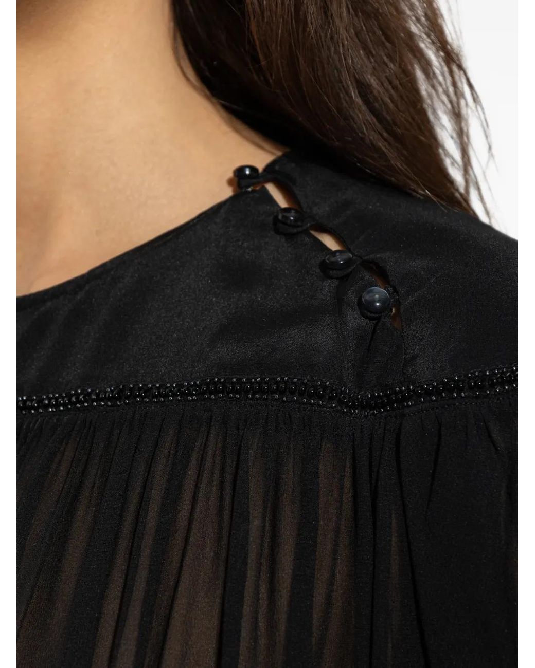 Isabel Marant Black Nesrine Smocked Silk Maxi Dress