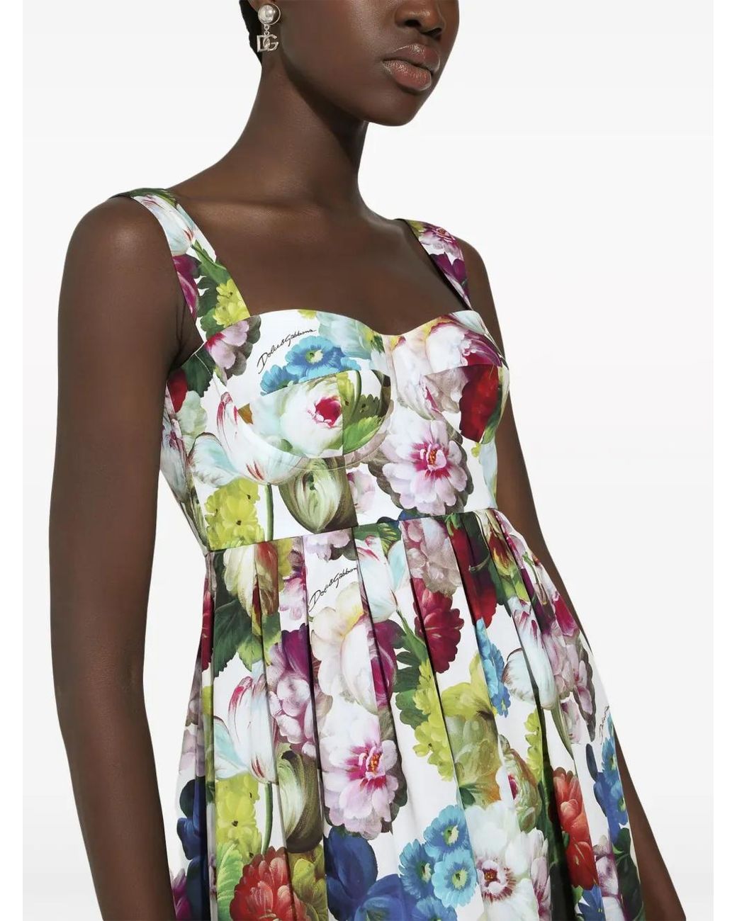 Dolce & Gabbana White Short Cotton Corset Dress With Nocturnal Flower