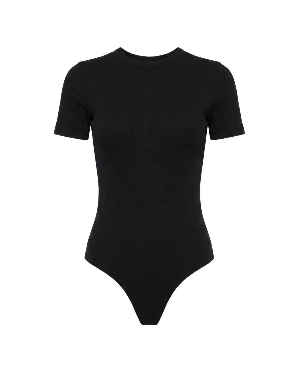 Wardrobe NYC Black Ribbed-Knit Short-Sleeve Bodysuit