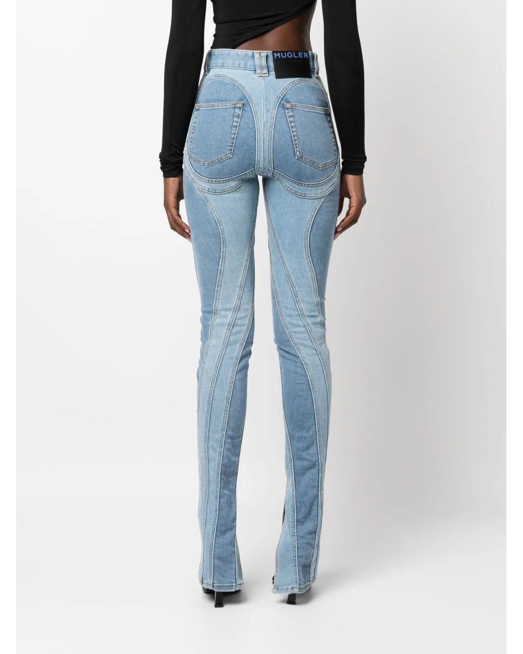 Mugler Spiral Split-Hem Skinny Jeans in Blue | Lyst