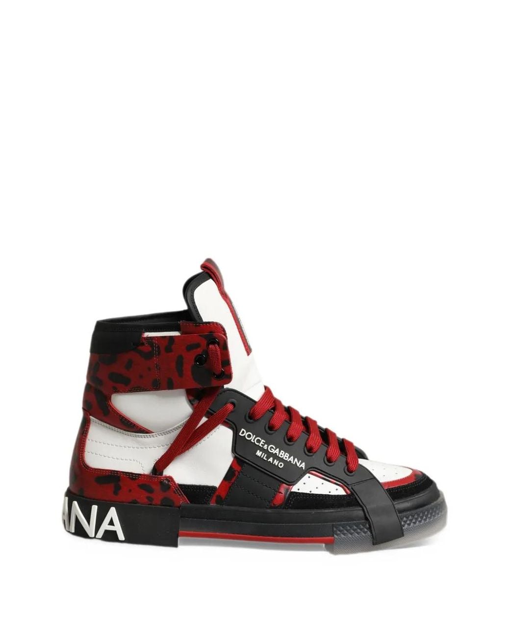 Dolce & Gabbana White Leopard-Print High-Top Sneakers for men