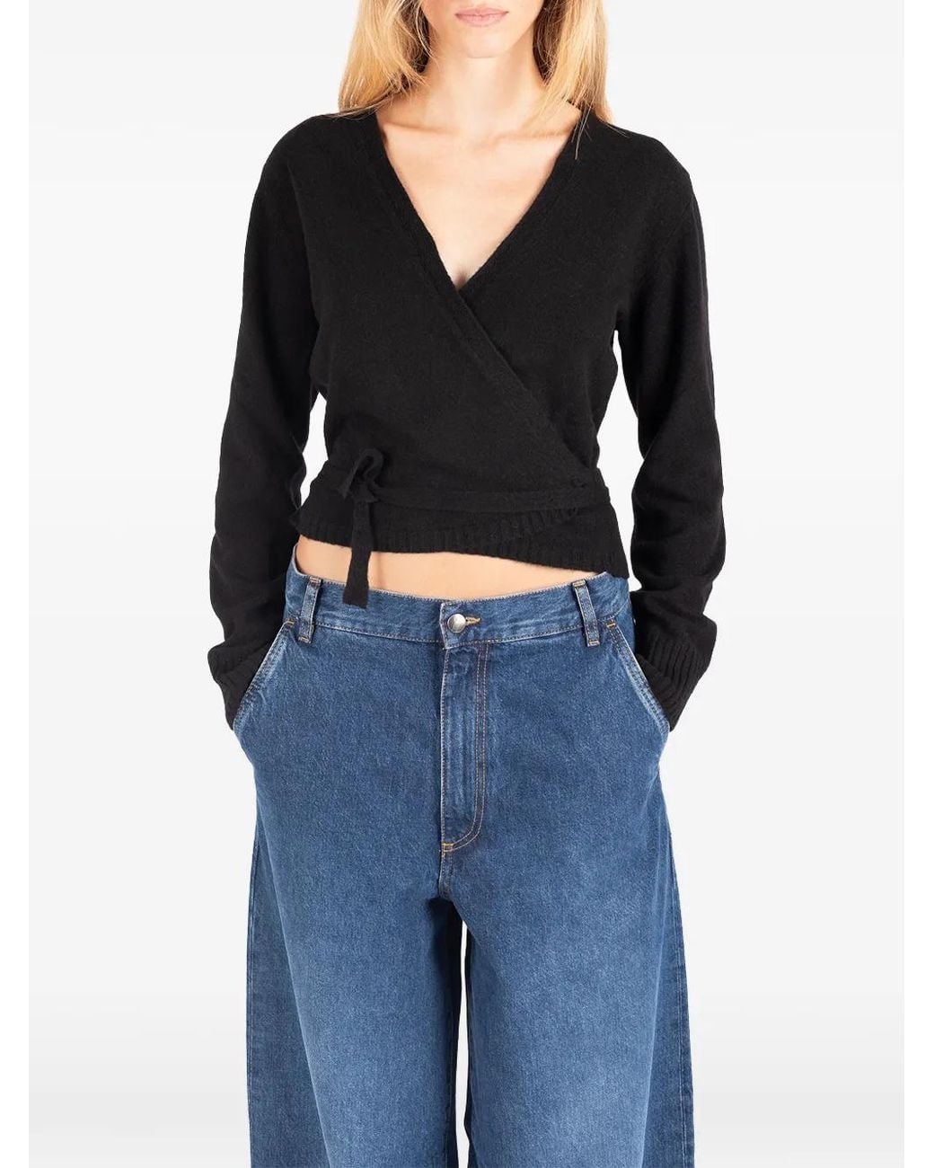 Societe Anonyme Blue Nicole Wrap-Style Cropped Sweater