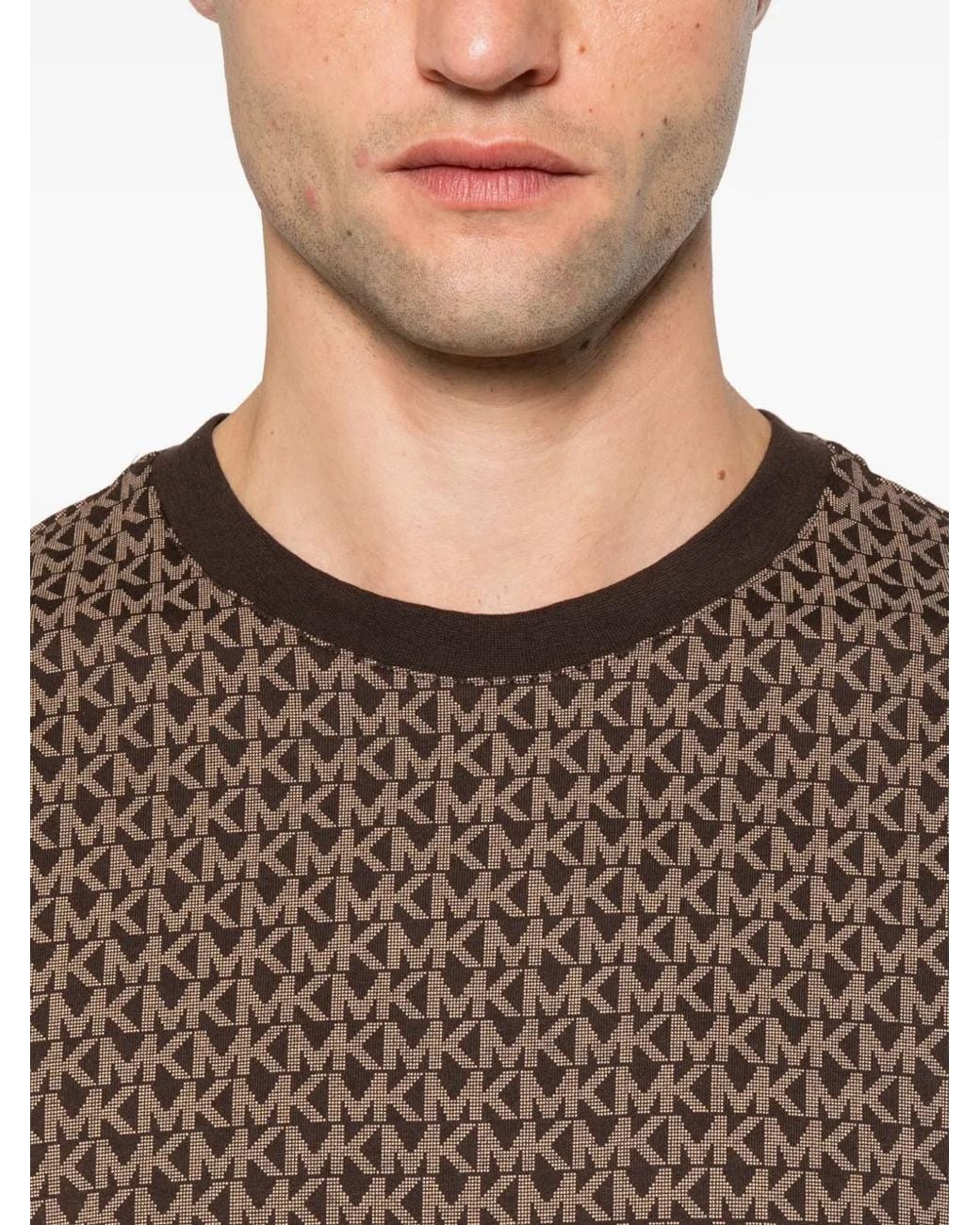 Michael Kors Brown Monogram-Print Cotton T-Shirt for men
