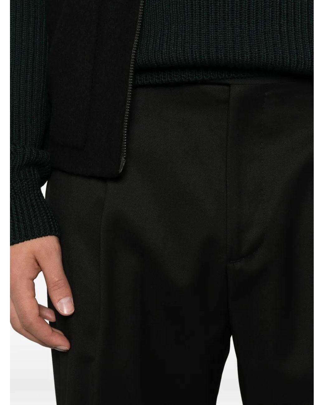 Low Brand Black Pleated Straight-Leg Trousers for men