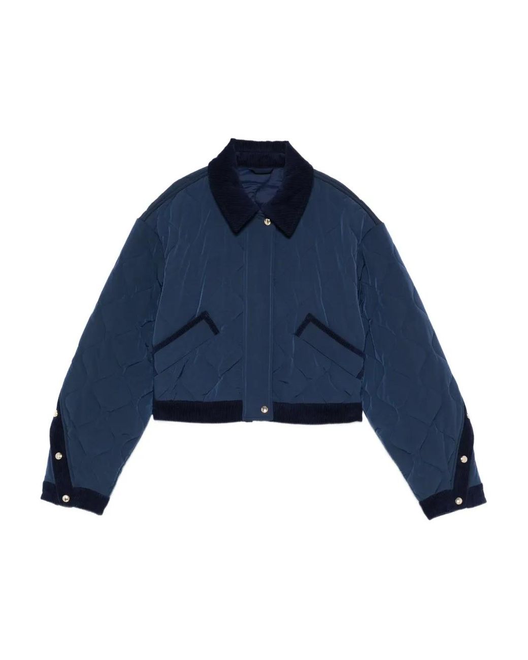Maje Blue Quilted Jacket With Velvet Details