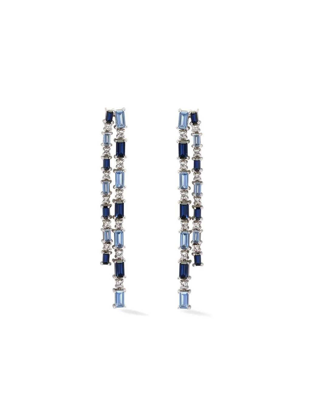 Lark & Berry Blue Sterling Dahlia Tennis Sapphire Drop Earrings