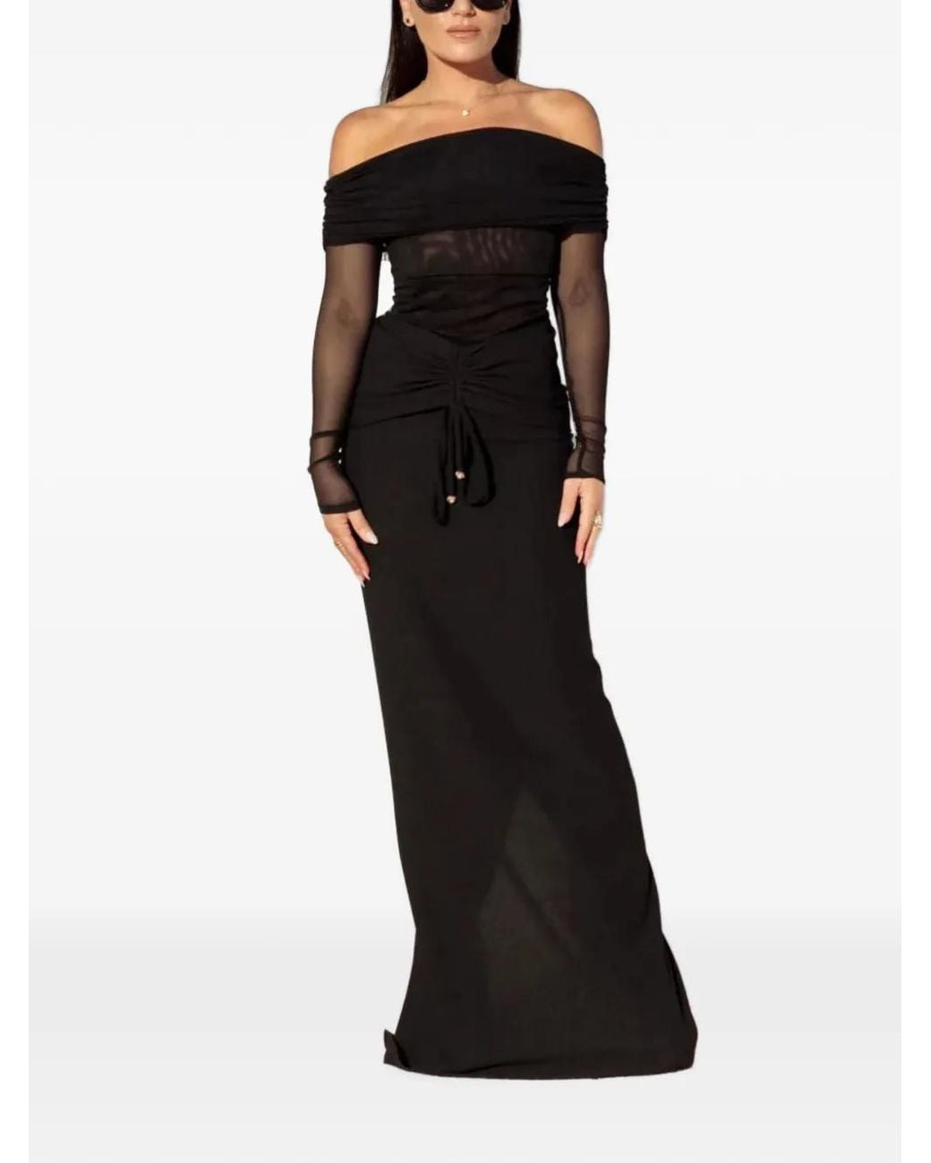 Taylor Blue Sunset Off-Shoulder Mesh Top