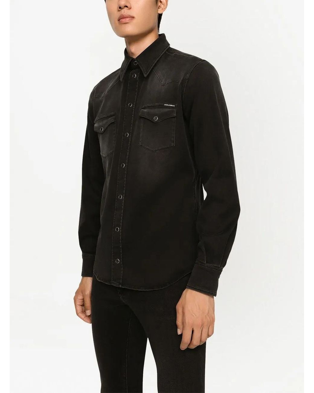 Dolce & Gabbana Black Button-Up Denim Shirt for men