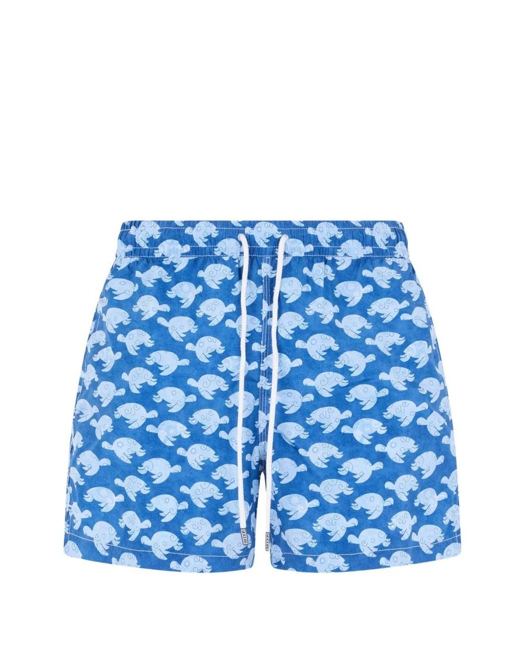 Fedeli Blue Turtle-Print Drawstring Swim Shorts for men