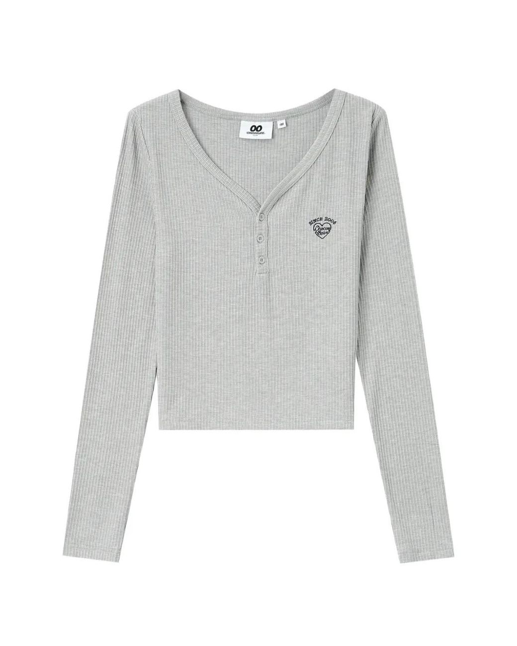 Chocoolate Gray Ribbed-Knit Heart-Motif T-Shirt