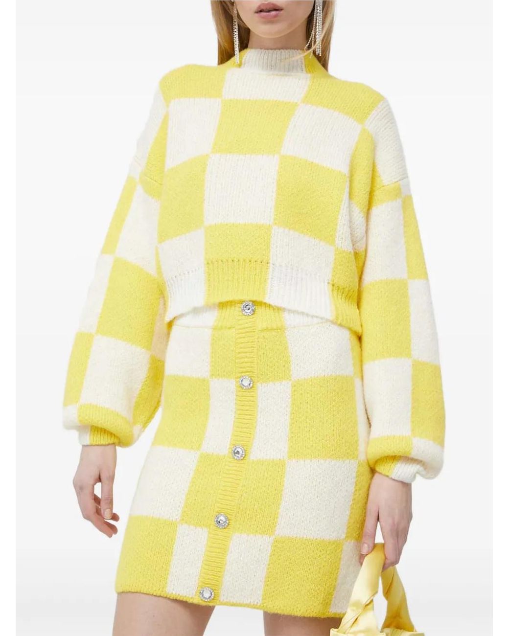 Stine Goya Yellow Checkerboard Button Mini Skirt