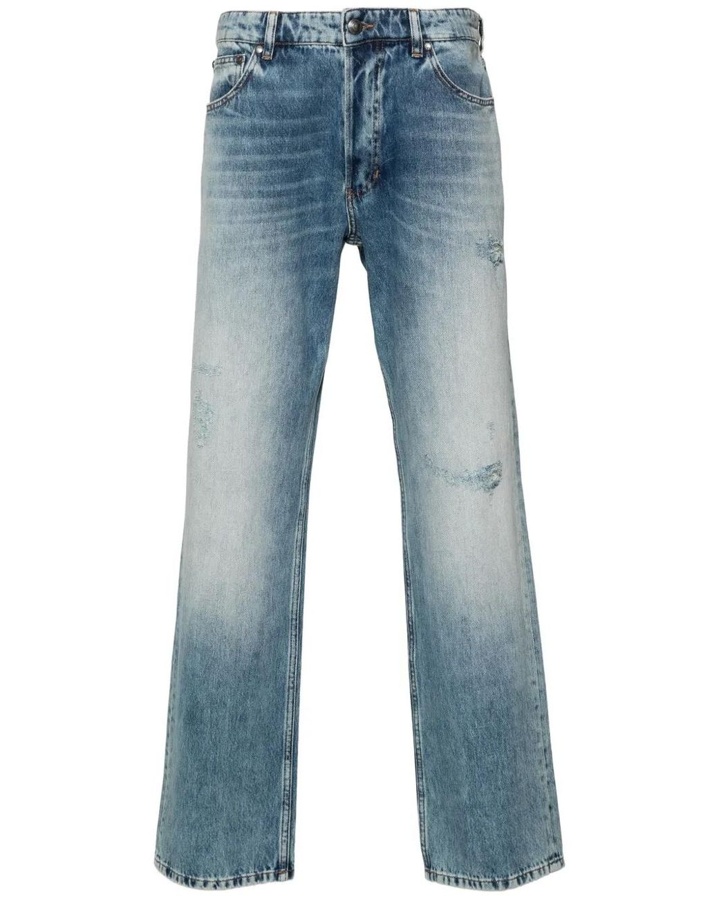 Just Cavalli Blue Ripped-Detailing Straight-Leg Jeans for men