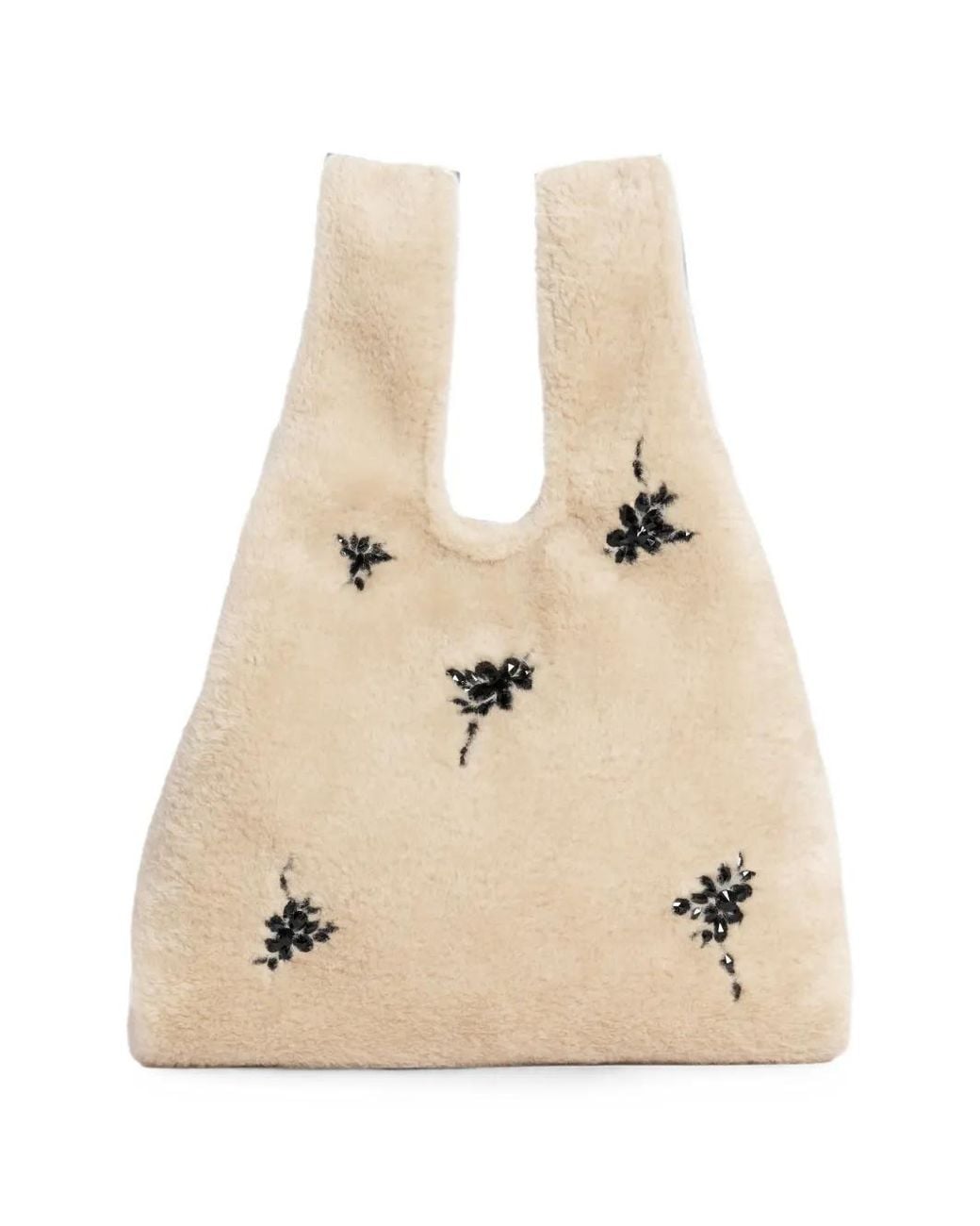Simone Rocha Natural Embellished Faux-Fur Shopper Bag