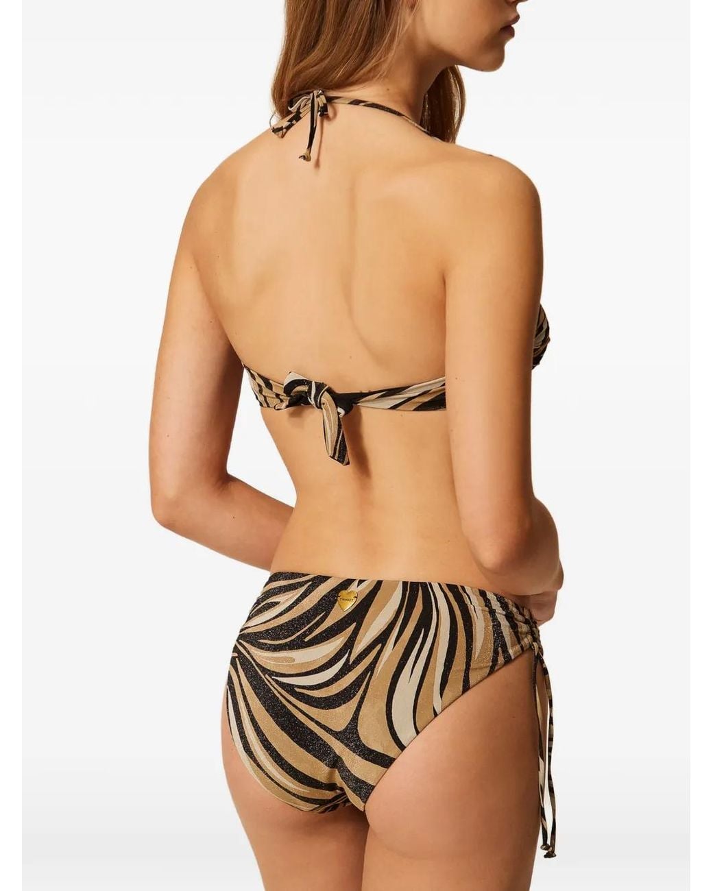 Twinset White Bikini Briefs With Drawstring And Print