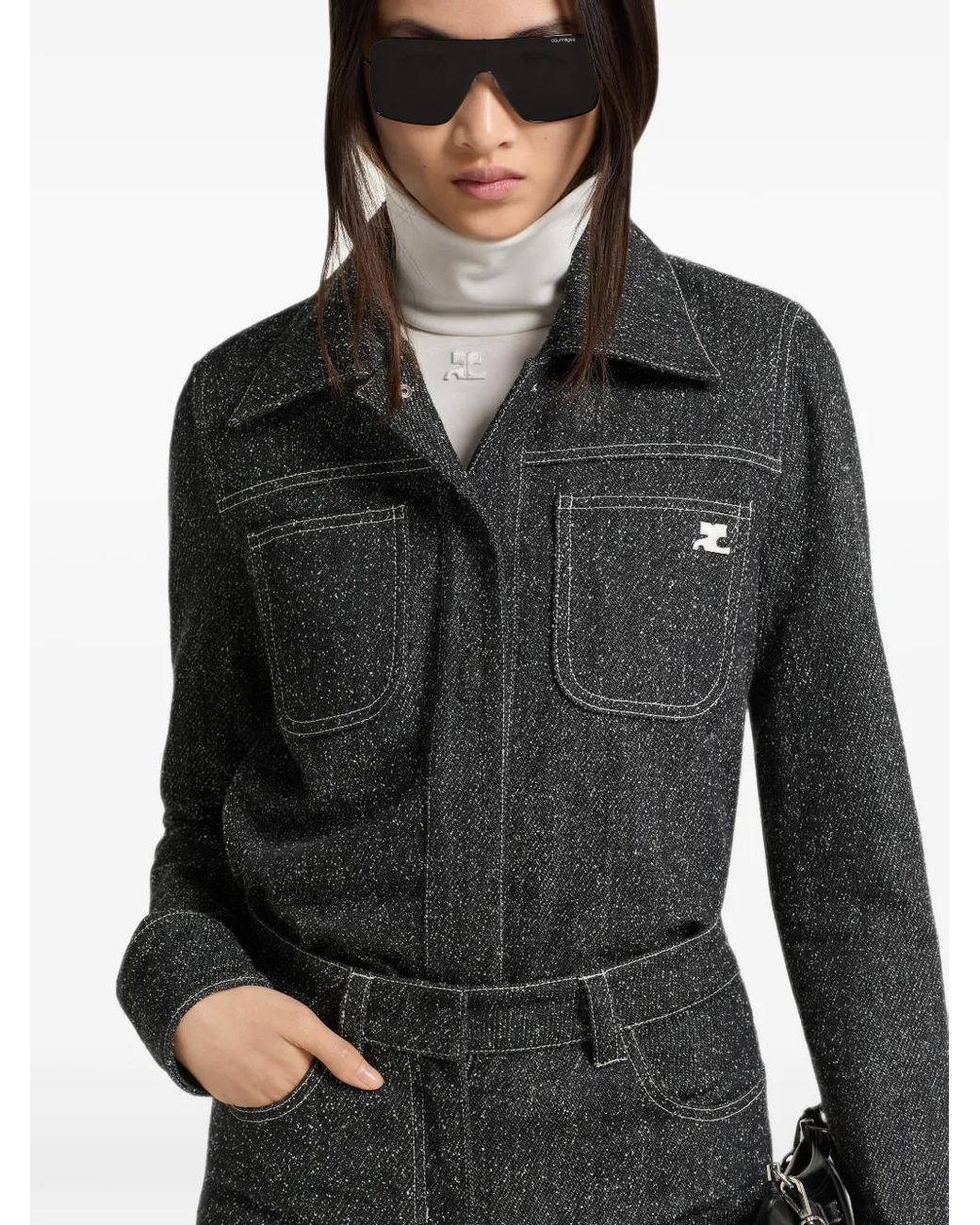 Courreges Black Denim Tweed Shirt Jacket
