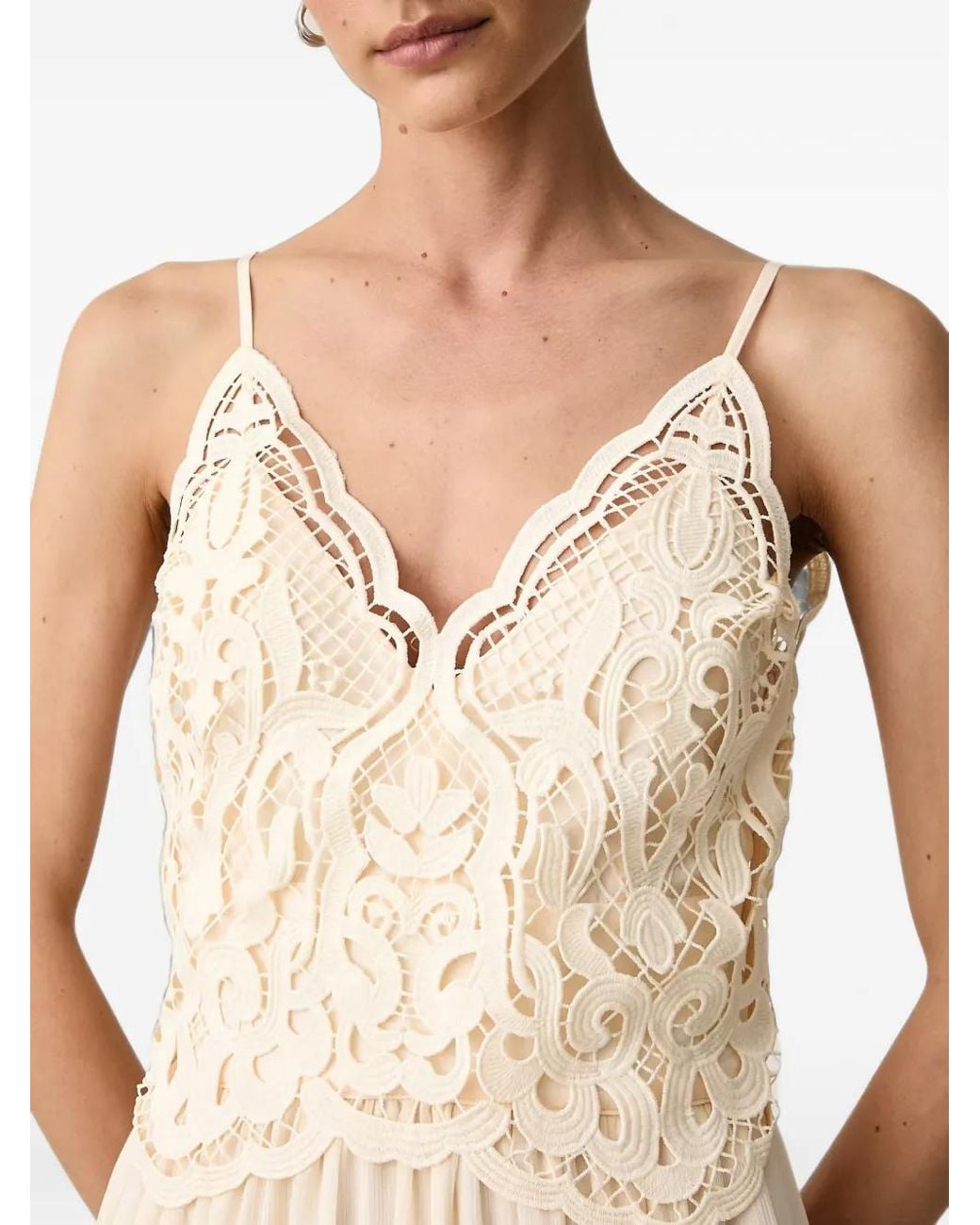 Morgan Natural Guipure Lace-Panelled Maxi Dress