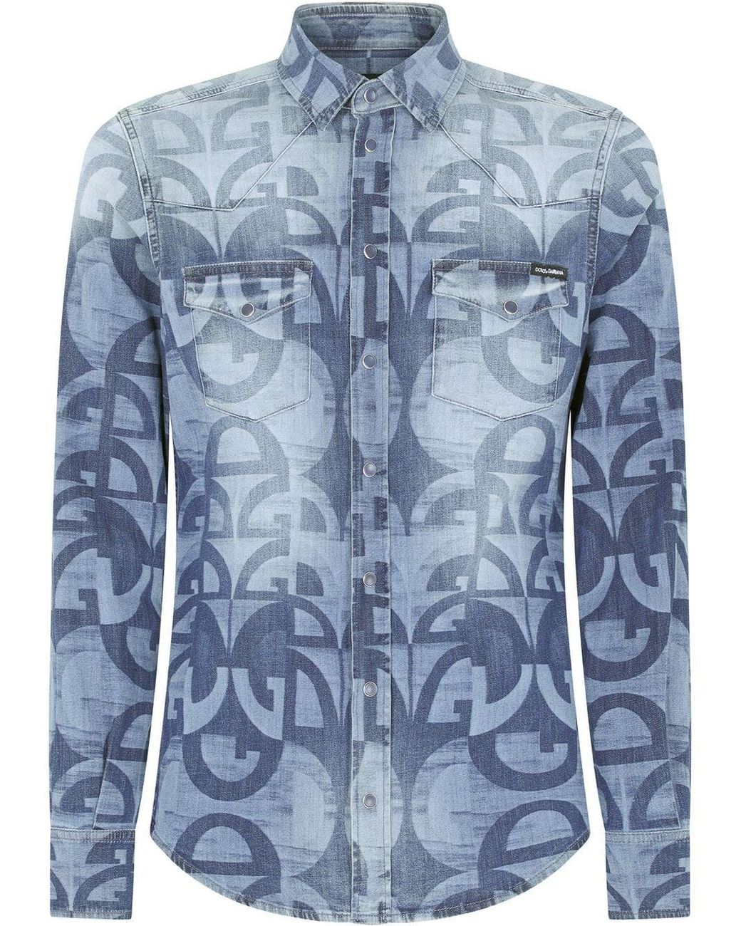 Dolce & Gabbana Logo-print Denim Shirt in Blue for Men | Lyst